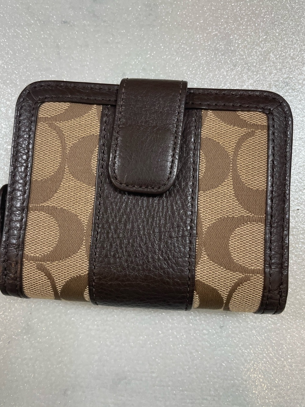 Coach Signature Brown Canvas Leather Zip Around Wallet ID
